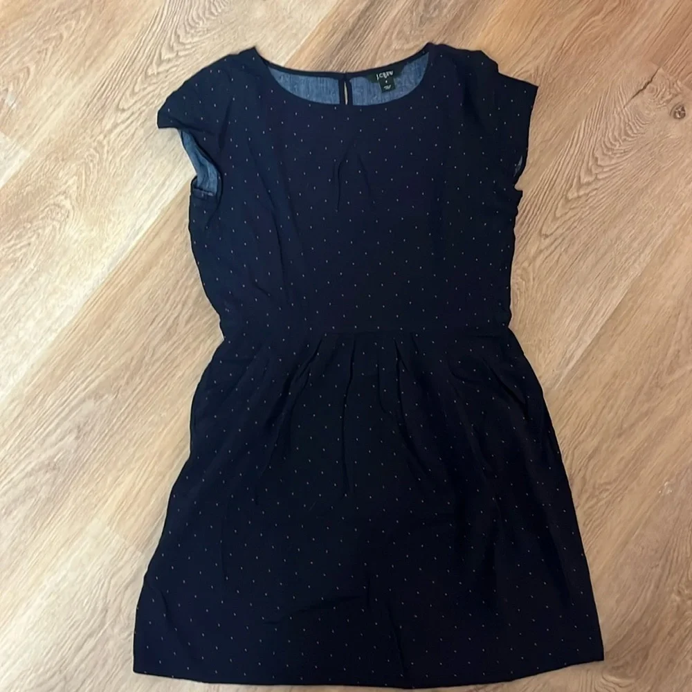 Adorable J Crew Navy with Tiny Pink Dots Cap Sleeve Pocket Dress size 6